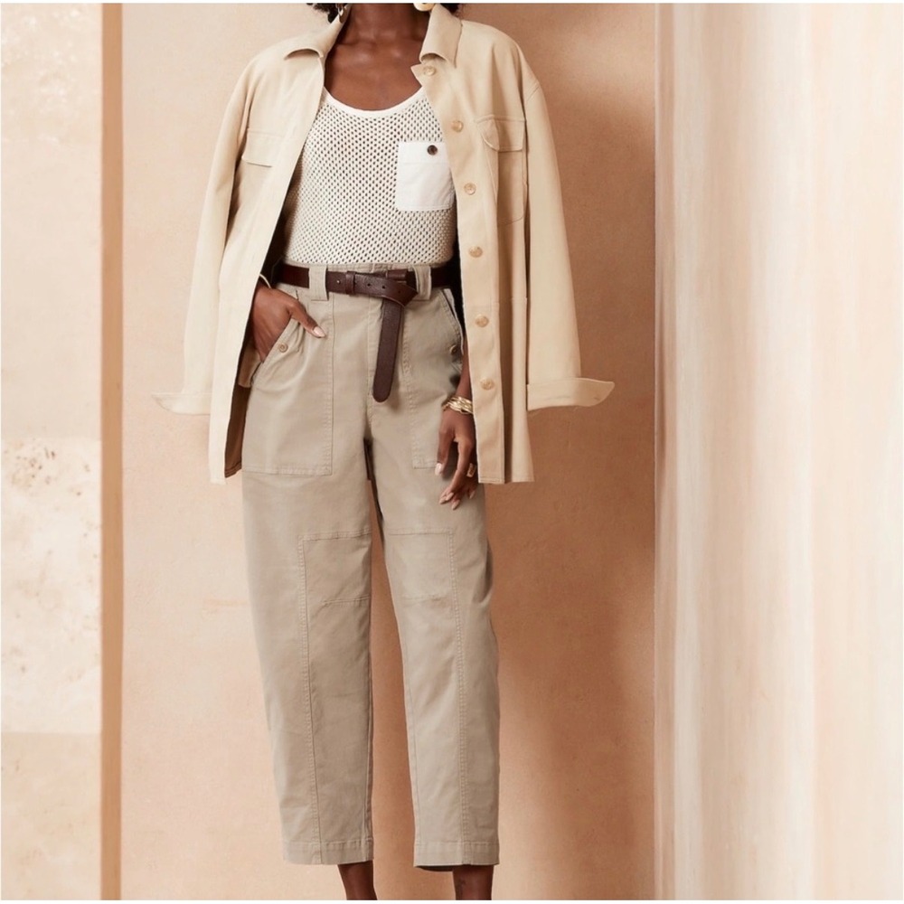 Banana Republic Barrel Pants Womens 14R Khaki Beige High Rise Utility Chino